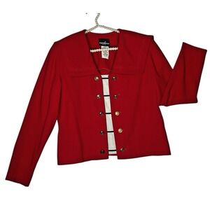 Vtg Positive Attitude Blouse Top Blazer Women's Size 12 Nautical Red Rockabilly